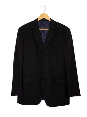 Material London Wool Blazer Jacket 3 Button Formal Business Men Black 44L